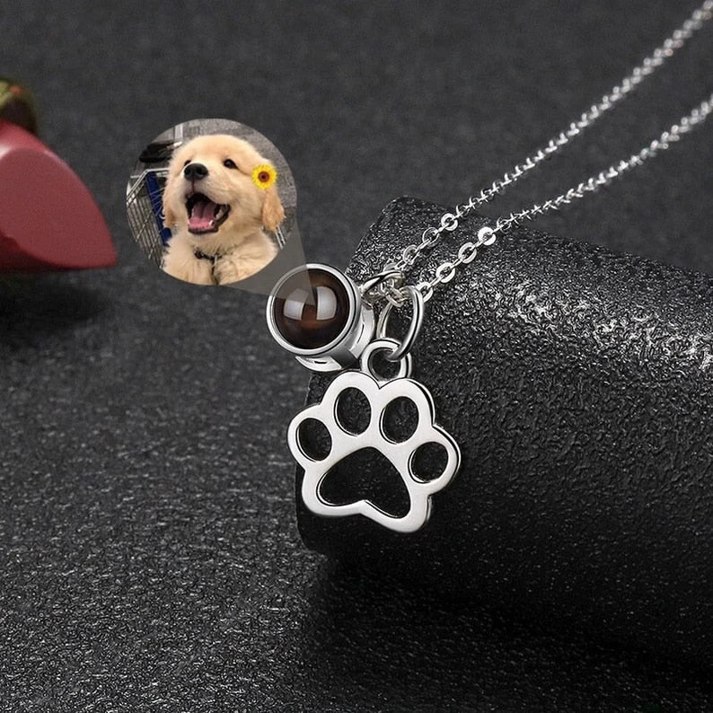 Custom Projection Necklace Photo Pendant Necklace-Dog/Cat Paw Charm Necklace with Picture Inside-Projection Pet Photo Necklace - Charlie Dolly