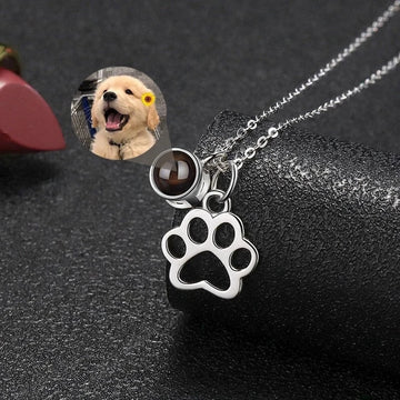 Custom Projection Necklace Photo Pendant Necklace-Dog/Cat Paw Charm Necklace with Picture Inside-Projection Pet Photo Necklace - Charlie Dolly