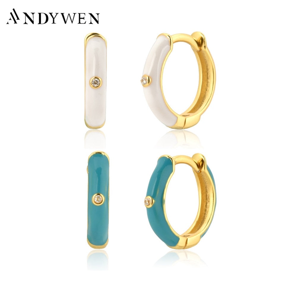 ANDYWEN 925 Sterling Silver Rose Red Ename Hoops 5 Colors Women Piercing Pendientes Ohrringe Earring Fine Jewelry Crystal CZ - Charlie Dolly