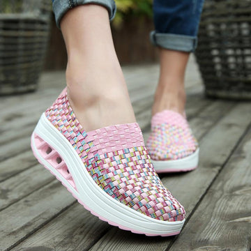 Summer Woven Platform Sneakers Sport Woman Sports Shoes Lady Running Shoes for Women Shoes Fitness Slimming Swing Pink  E-251 - Charlie Dolly
