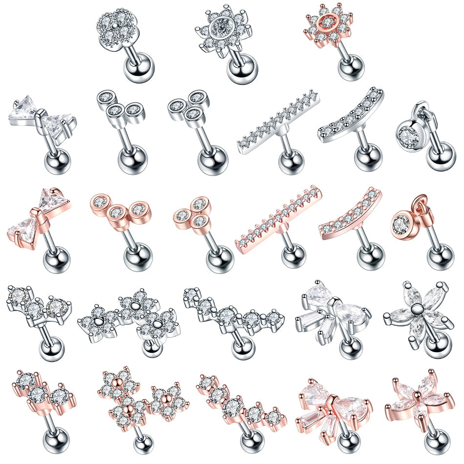 1PC Steel CZ Cartilage Stud Helix Earring Piercings Crystal Rook Tragus Conch Earring Stud Piercings Sexy Women Jewelry 16G - Charlie Dolly