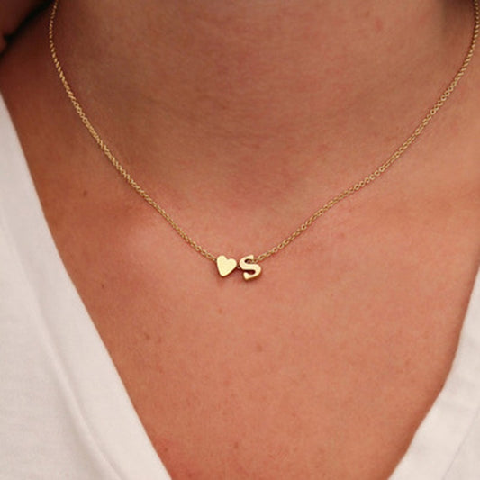 SUMENG Fashion Tiny Heart Dainty Initial Necklace Gold Silver Color Letter Name Choker Necklace For Women Pendant Jewelry Gift - Charlie Dolly