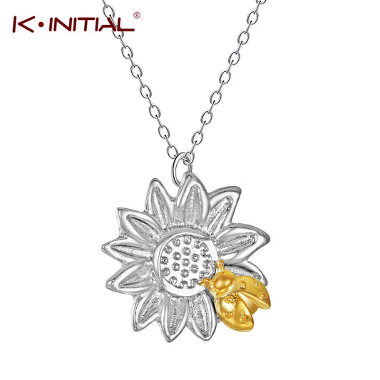 Kinitial Women Charm SunFlower Pendant Necklaces for Femme Cute Animal Ladybug Necklace Glamour Statement Choker Jewelry