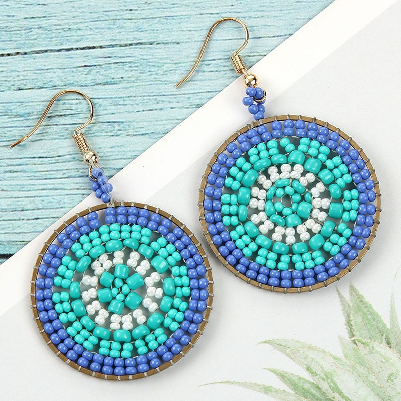 Bohemian Colorful Round Rice Beads Drop Earrings for Women Fashion Multicolor Handmade Dangle Earrings Female Party Jewelry Gift - Charlie Dolly