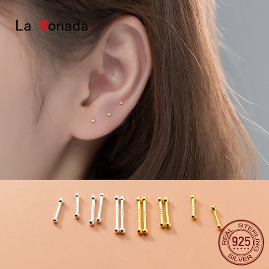 La Monada Sterling Silver Stud Earrings Women Two Ball Fine 925 Silver Jewelry Woman Earrings Stud Silver 999 Keep Piercing Nut - Charlie Dolly