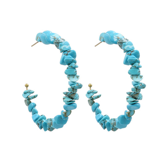 Design Natural Stone Broken Bead Hoop Earring Bohemian Beach Fashion Earring For Women Party Jewelry Gift