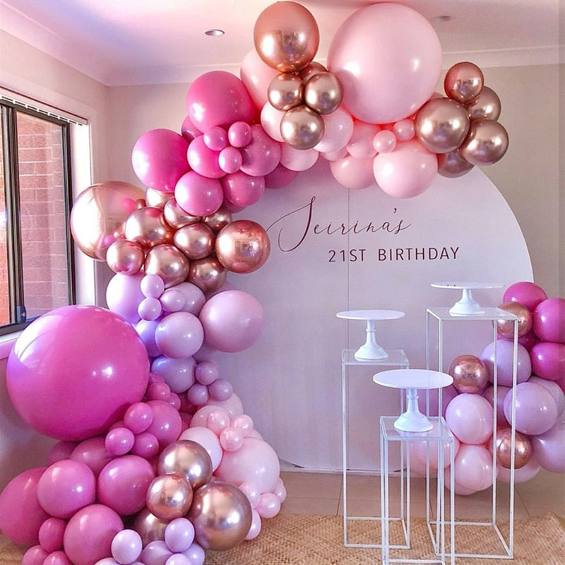 115pcs Balloon Arch Garland Rose Gold Chorme Metallic Balloons Pink Globos Happy Birthday Party Decorations Wedding Baby shower - Charlie Dolly