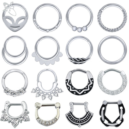 ZS 1 Piece 316L Stainless Steel Nose Ring 16G Zirconia Septum Clicker Rock Ear Helix Septum Piercing Rings Piercing  Jewelry 8mm