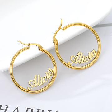 Personalized Name Stainless Steel Letter Stud Earrings For Women Fashion Custom Name Piercing Earrings Nameplate Open Round - Charlie Dolly