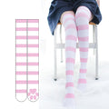 Cosplay Over Knee Socks Pink Strip Kawaii Cat Paw Print Stockings Lolita Gothic Velvet Overknee Thigh High Long Stockings - Charlie Dolly