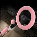 Car Steering Wheel Cover Gearshift Handbrake Cover Protector Decoration Warm Super Thick Plush Collar Soft Black Pink Women Man - Charlie Dolly