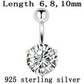 Belly button ring real 925 sterling silver prong 10mm zircon clear stone body jewelry free shipping navel ring piercing jewelry - Charlie Dolly