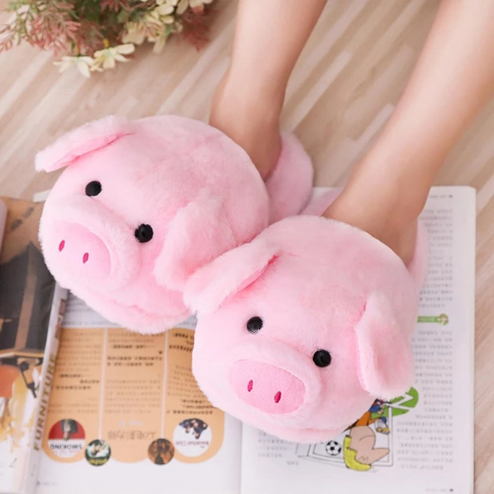 Winter Women Warm Indoor Slippers Ladies Fashion Cute Pink Pig Shoes Women&#39;s Soft Short Furry Plush Home Floor Slipper SH467