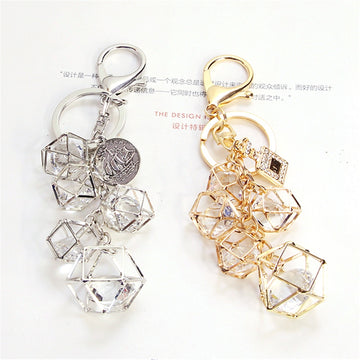 Elegant Crystal Rhinestone Geometric Keychain For Women Girls Gold Color Metal Car Key Rings Creative Fashion Jewelry Gift Q-005 - Charlie Dolly