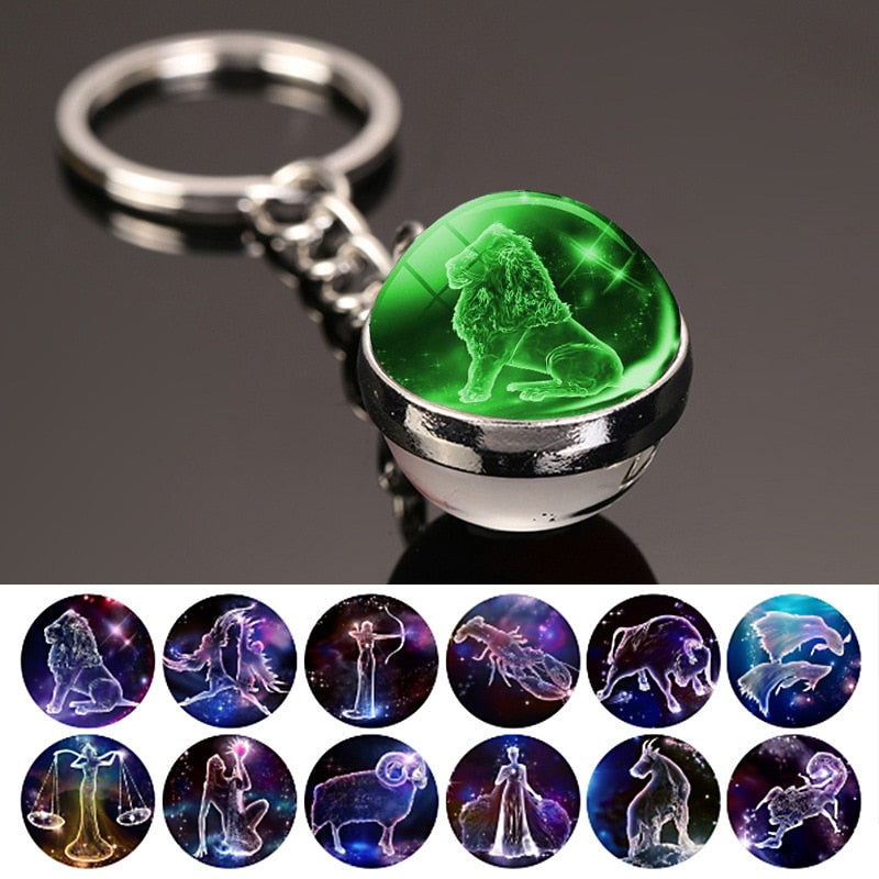 key chain accessories cute Fantasy Luminous 12 Constellation key ring Car Pendant Time Stone Glass Ball Keychain Accessories