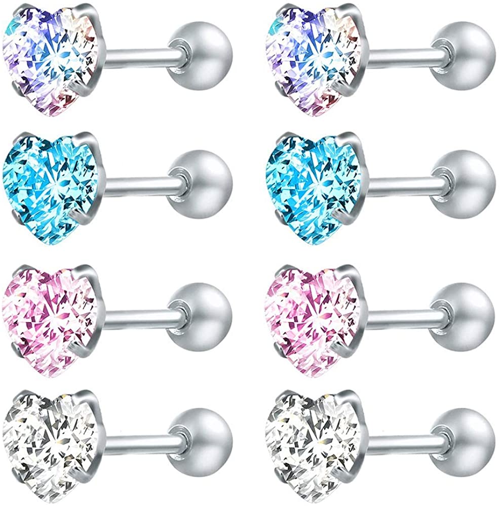ZS Wholesale 2020 Stainless Steel Earrings Studs 8pcs Cubic Zirconia Surgical Steel Earring Studs Set For Women Helix Piercing - Charlie Dolly