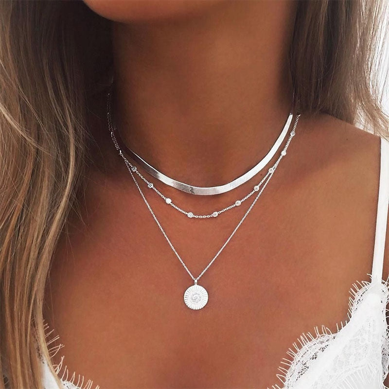 2023 Boho Necklaces &amp; Pendants Vintage Multilayer Choker Necklace Women Fashion Collar Collier Femme Moon Jewelry Accessories - Charlie Dolly