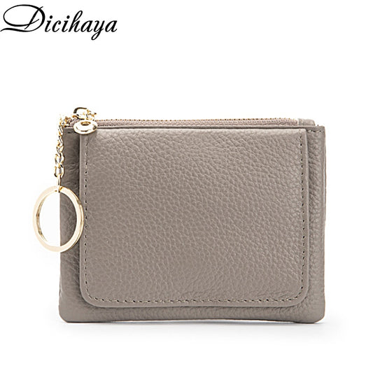 DICIHAYA 2022 New Cowhide Genuine Leather Women Mini Wallet Ladies Zipper Leather Coin Purse Pocket Key Ring Bag Mini Coin Bag