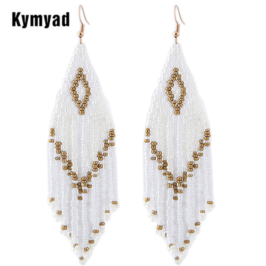 Kymyad Bohemian Earrings 2023 Beads Long Earrings Ethnic Style Drop Earings Fashion Jewelry Bijoux Femme Statement Earrings - Charlie Dolly