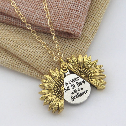 You Are My Sunshine Open Locket Sunflower Necklace Boho Jewelry Stainless Steel Friendship Gifts Letter Necklace Collier - Charlie Dolly