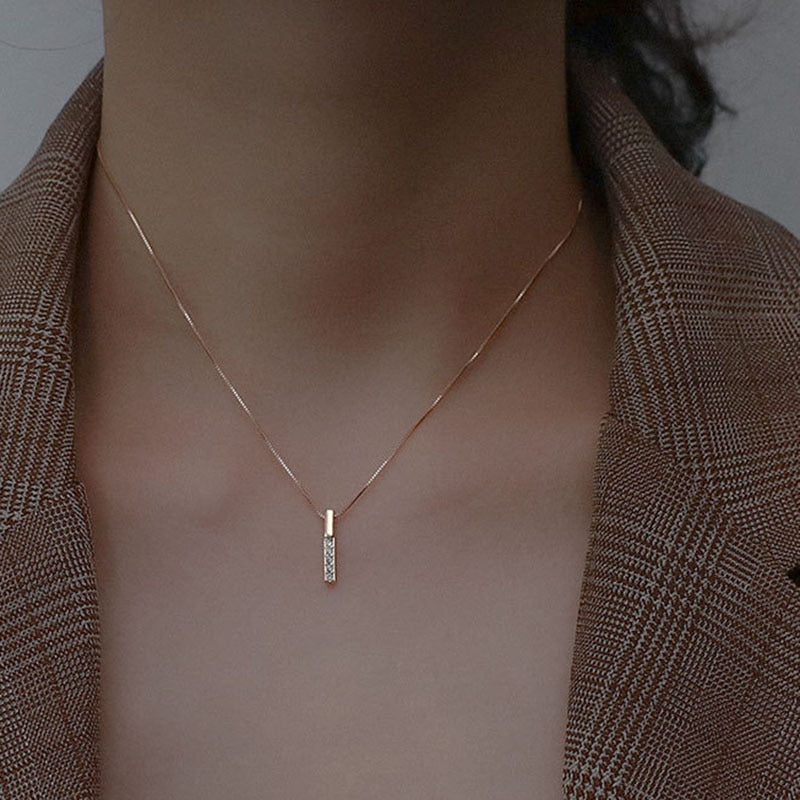 925 Sterling Silver Necklace Simple Geometric Cubic Zircon Necklace Shiny Exquisite Clavicle Chain Ladies Fashion Jewel - Charlie Dolly