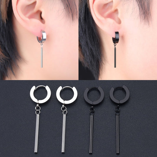 Minimalist Roronoa Zoro Earrings Bar Llong Hanging Hoops Earrings And Pendant Clip On Earrings Korean Stainles Steel Earring Men
