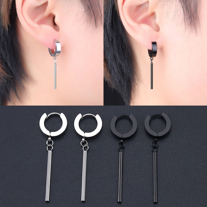 Minimalist Roronoa Zoro Earrings Bar Llong Hanging Hoops Earrings And Pendant Clip On Earrings Korean Stainles Steel Earring Men - Charlie Dolly