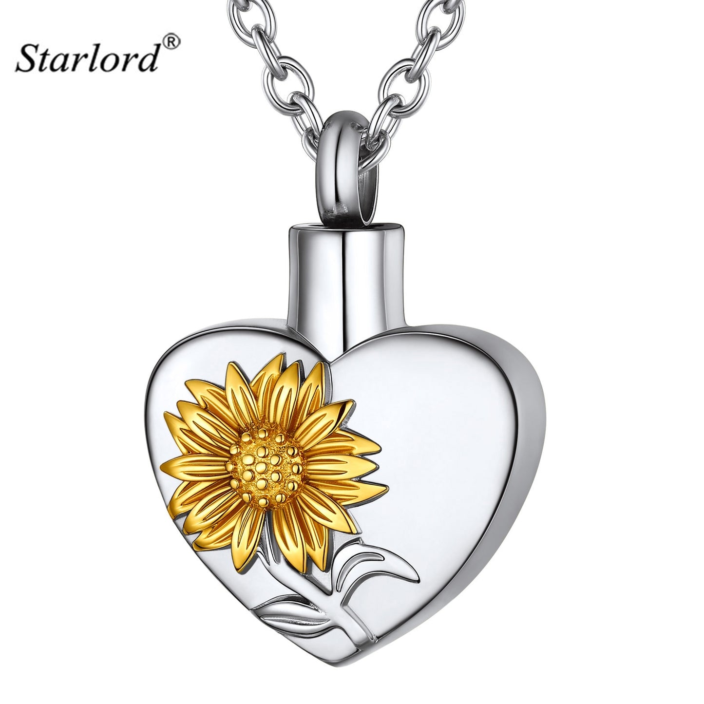 Starlord Stainless Steel Sunflower Ashes Urn Necklaces For Women Memorial Keepsake Cremation Jewelry PSP4883G