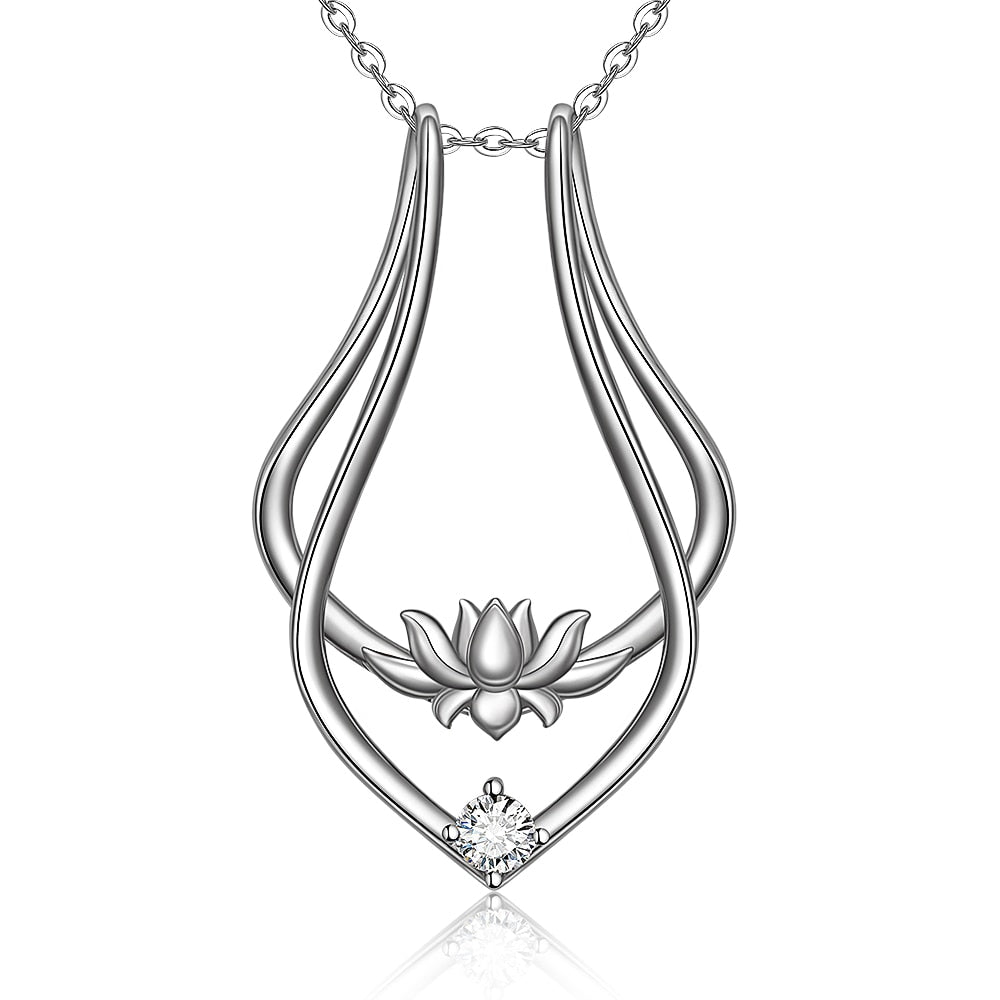 Lotus Flower Ring Holder Necklace 925 Sterling Silver Wedding Engagement Magic Secure Yoga Cute Necklaces for Women Girls - Charlie Dolly