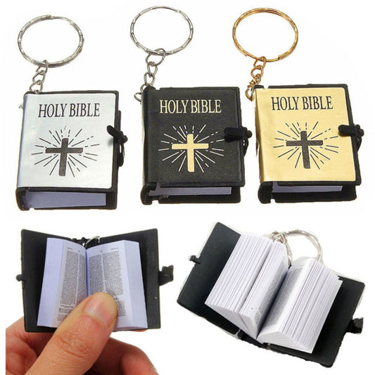 Mini Holy Bible Keychain Real Paper Can Read Religious Christian Cross Keyrings Holder Car Key Chains Fashion Gifts Jewelry - Charlie Dolly