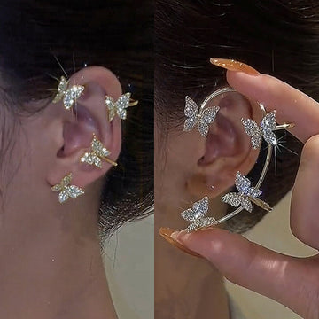 Kpop Shiny Zircon Butterfly Earcuff For Women Without Piercing Earrings 2023 Fashion Ear Clip Earrings Bride Wedding Jewelry - Charlie Dolly