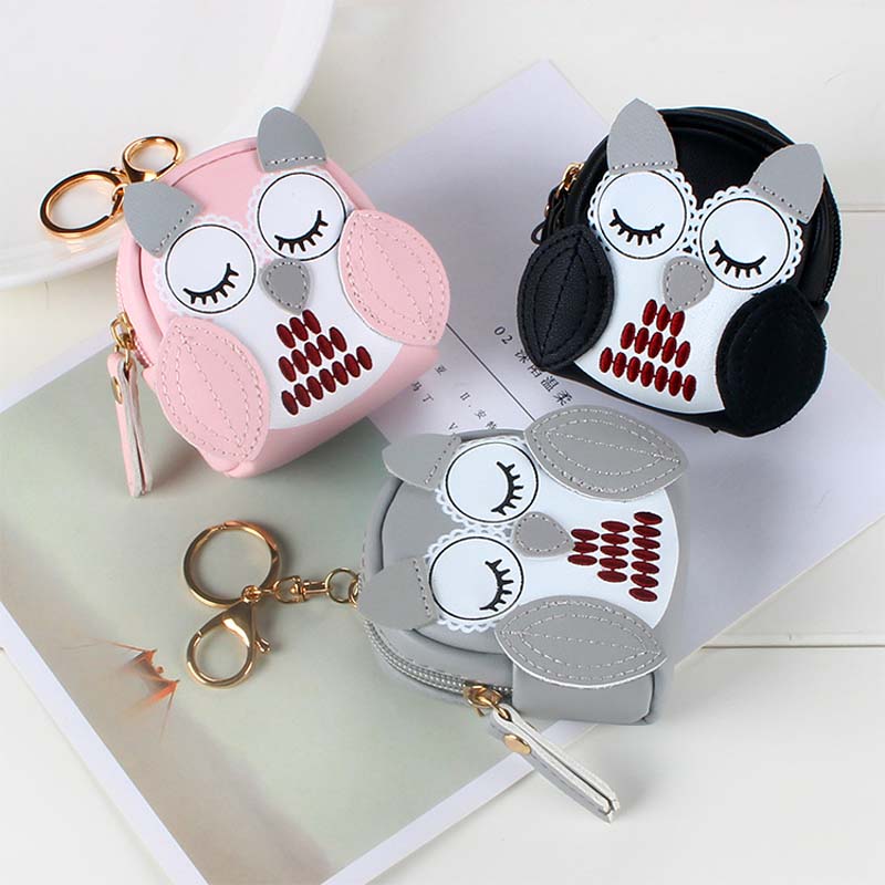 Cute Key Bag Owl Coin Purse Mini School Bag Car Key Chain Pendant Lady Wallet PU Leather Coin Purses Coin Purse Keychain