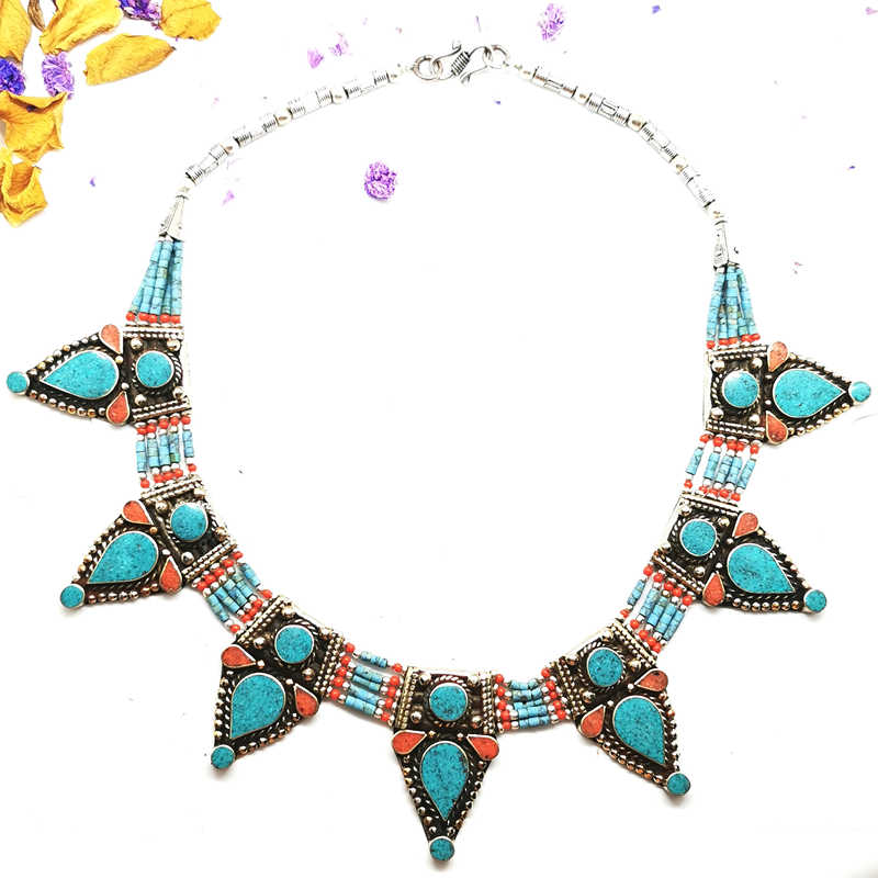 Master Design Nepal Handmade Vintage Multi Statements Necklace Copper Inlaid Necklaces Real Tibetan Jewelry - Charlie Dolly