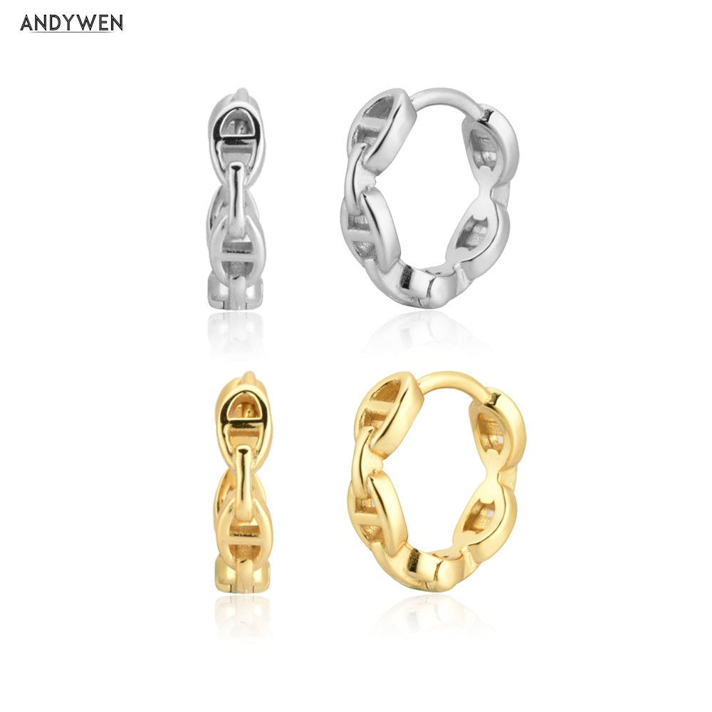 ANDYWEN 100% 925 Sterling Silver Gold 2020 New Square Hoop Circle Huggies Piercing Loops Plain Fashion Jewelry 100% Clips