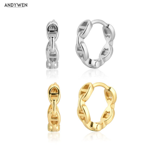 ANDYWEN 100% 925 Sterling Silver Gold 2020 New Square Hoop Circle Huggies Piercing Loops Plain Fashion Jewelry 100% Clips - Charlie Dolly