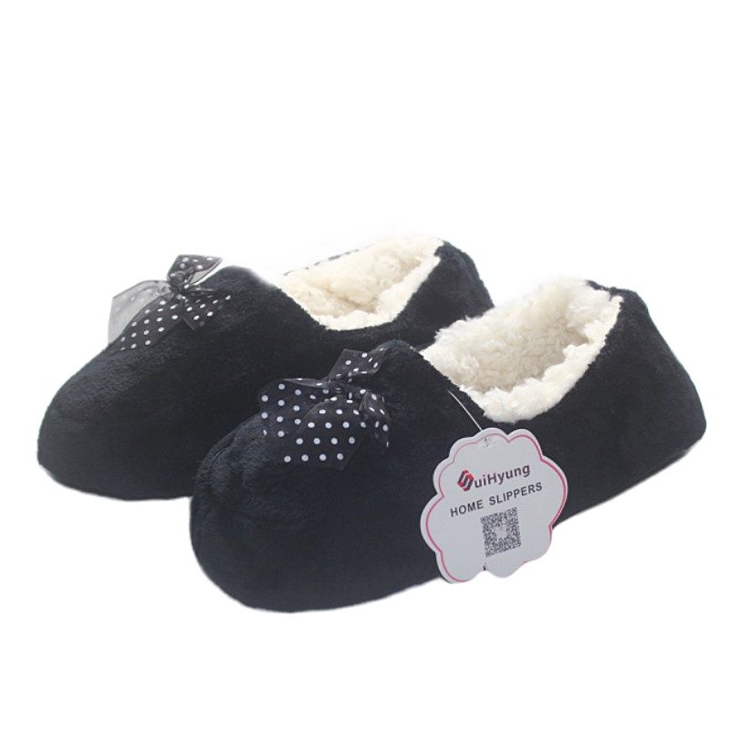 Suihyung Women Cotton Slippers Winter Warm Plush Indoor Floor Shoes Non-slip Hose Slip On Ladies Lace Bow Slides Fluffy Slippers - Charlie Dolly