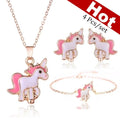 4pcs/set Necklace Earrings Cartoon Unicorn Necklace Earring Jewelry Pink Girls Gift Jewelry Jewelry  Earring and Necklace Set - Charlie Dolly