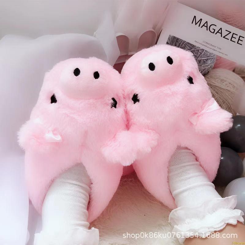 Winter warm Indoor floor bedroom Cotton Pink Pig slippers cartoon cute plush Keji slippers home slip cotton pad shoes - Charlie Dolly