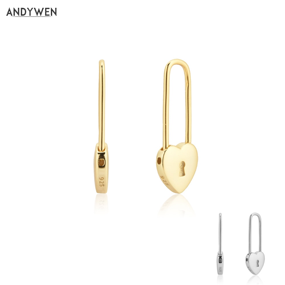 ANDYWEN 100% 925 ayar gümüş altın kalp soyunma kare çemberler daire Piercing Pendiente lüks kadın moda takı 2020 - Charlie Dolly