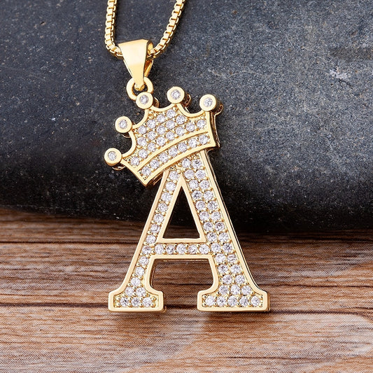 Nidin  Luxury Copper Zircon A-Z Crown Alphabet Pendant Chain Necklace Hip-Hop Style Fashion Woman Man Initial Name Jewelry - Charlie Dolly