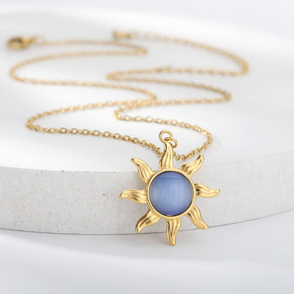 Vintage Natural Moonstone Labradorite Necklaces For Women Opal Aesthetic Sun Flower Pendant Necklace Jewelry Friends Gift colar