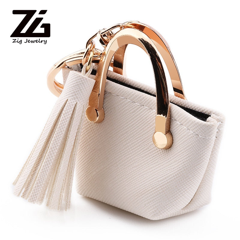 ZG Small Bag Keychain Mini Coin Purse Gray Pink Blue Red Decoration Key Chains PU Leather Bag Storage Pendant Fashion Jewelry - Charlie Dolly