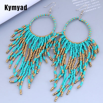 Kymyad Earrings 2022 Trend New Long Dangle Earrings Vintage Earings Fashion Jewelry Female Earrings Tassel Beads Chains Earring
