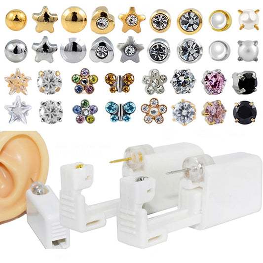 Disposable Sterile Ear Piercing Unit Cartilage Tragus Helix Piercing Gun Tool Kit Build In Steel Stud Earring Star Ball - Charlie Dolly