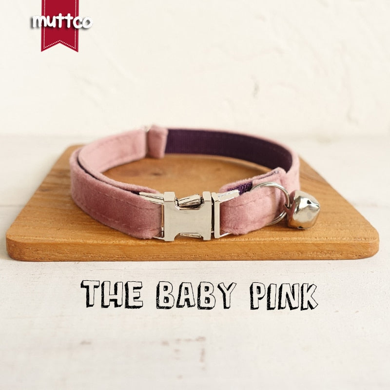 MUTTCO   Adjustable cat collar THE BABY PINK handmade pet products 2 sizes metal buckle double cloth cat collar UCC080