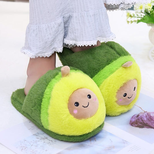 Kawaii Plush Avocado Slippers Stuffed Fruit Toys Cute Avocado Dolls for Girl Plush Food Doll Women Indoor Household Products - Charlie Dolly