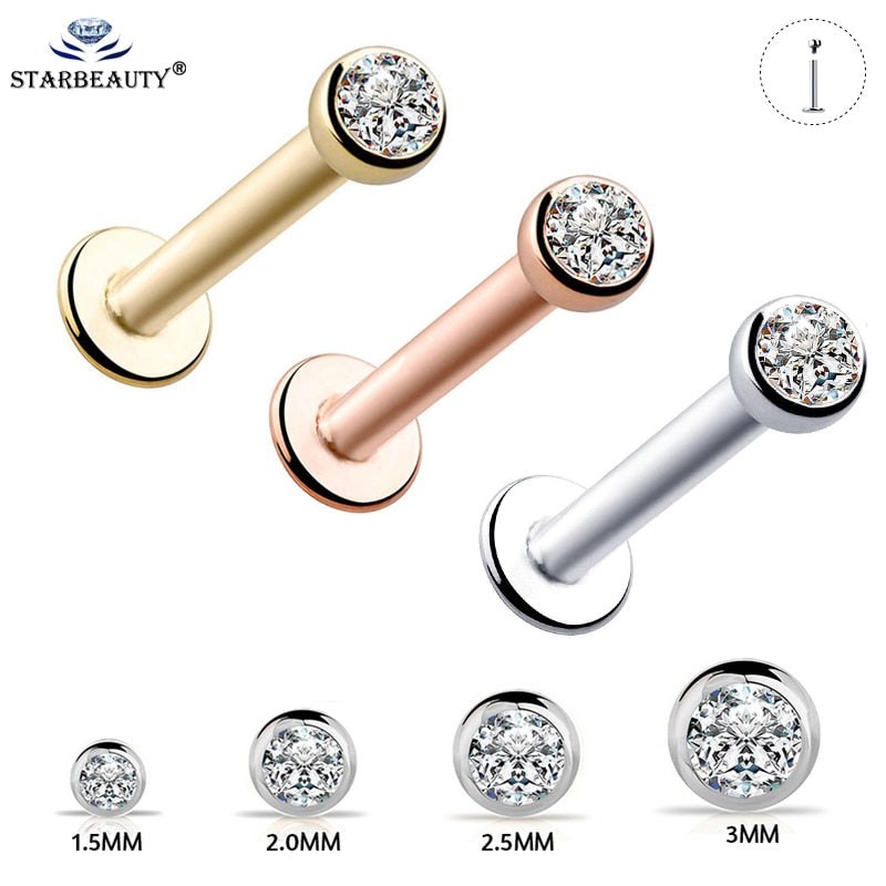 1Pc 16G 1.5-3mm Labret Tragus Cartilage Earring 16g Punk Cz Gem Round Tragus Lip Ring Monroe Ear Cartilage Earring Piercing - Charlie Dolly