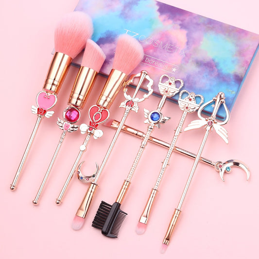 Anime Cosplay Cosmetic Brush Makeup Brushes Set 8pcs Tools kit Eye Liner Shader Foundation Powder Natural-Synthetic Pink Hair - Charlie Dolly