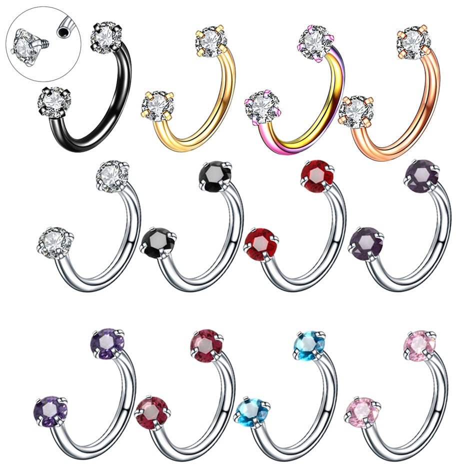 1Pc Crystal Nose Ring Barbells Horseshoe Ring Lip BCR Cartilage Earrings Tragus Piercing Helix Piercing Body Jewelry - Charlie Dolly