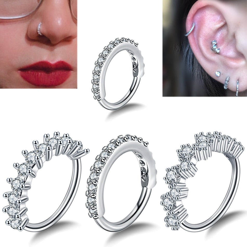 1PC Round Zircon Bendable Gem Ring Bendable Seamless Nose Ring Steel Crystal Ear Tragus Helix Cartilage Earring Piercing Jewelry - Charlie Dolly